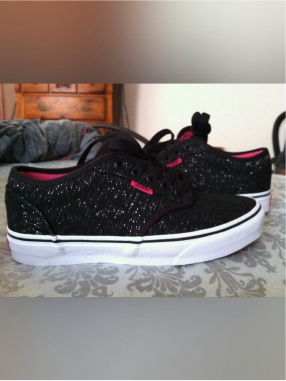Vans Atwood Tinsel Canvas Glitter Black Skate Sneakers Size 6.5 Women's